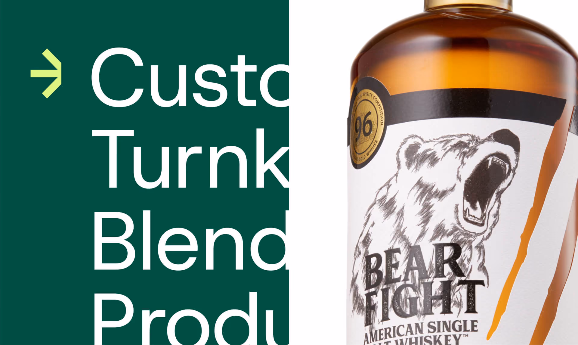 Bottle of Bear Fight American single malt whiskey with a roaring bear illustration on the label.
