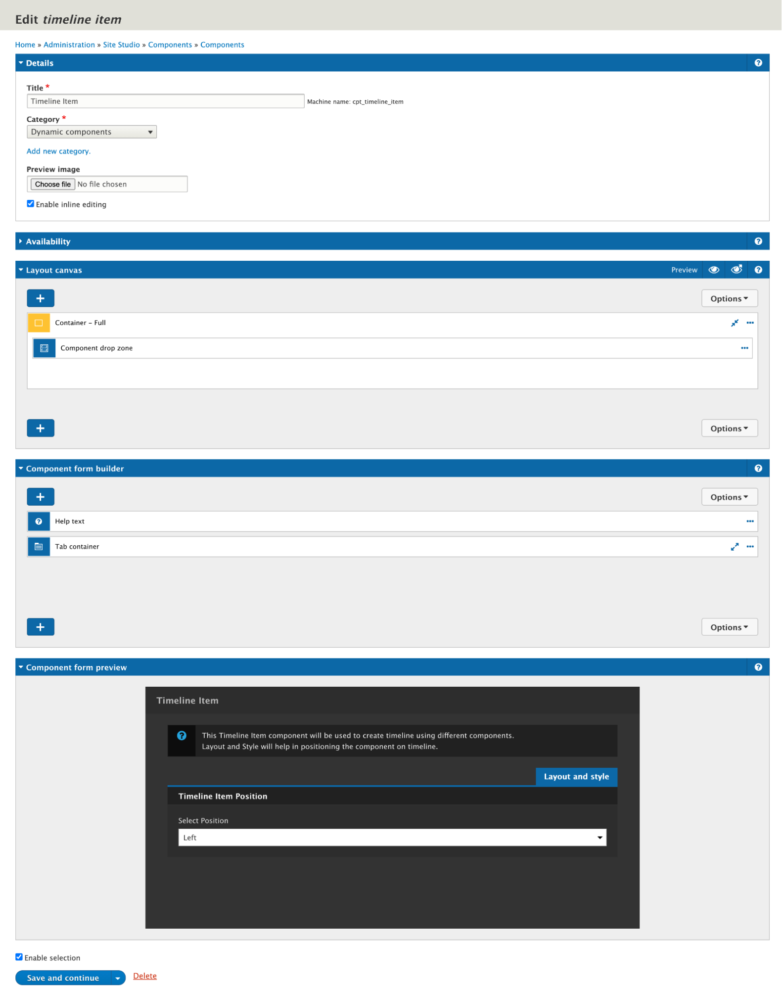 Site studio vertical timeline