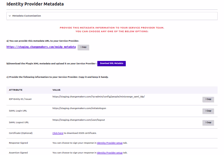 Identity provider metadata