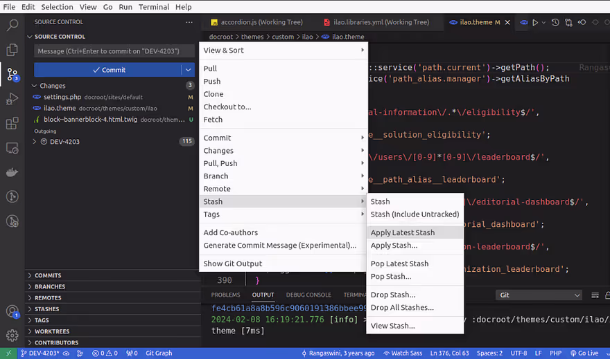 Git stash in vs code