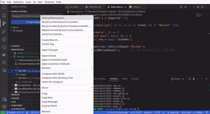 Git cherry pick in vs code