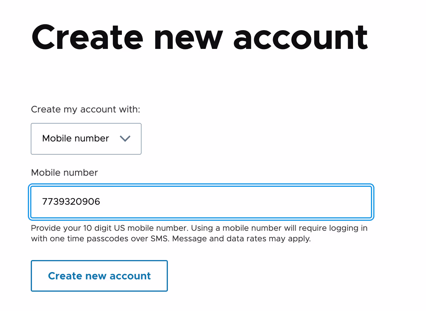 Registration for new account