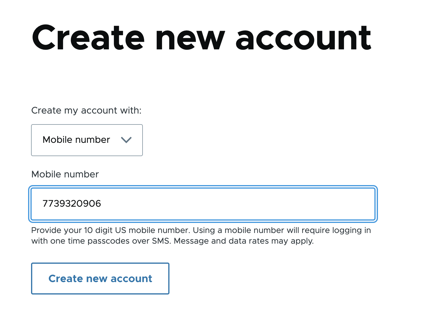 Registration for new account