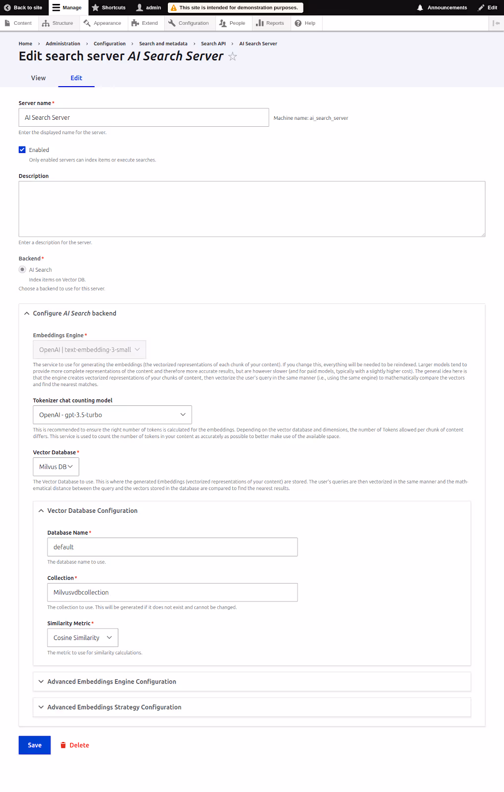 Configuring search API with AI