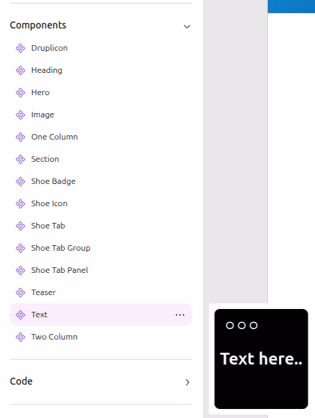 Code components to the component list