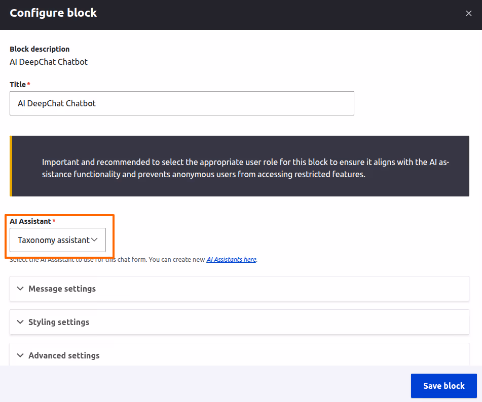 Configure block