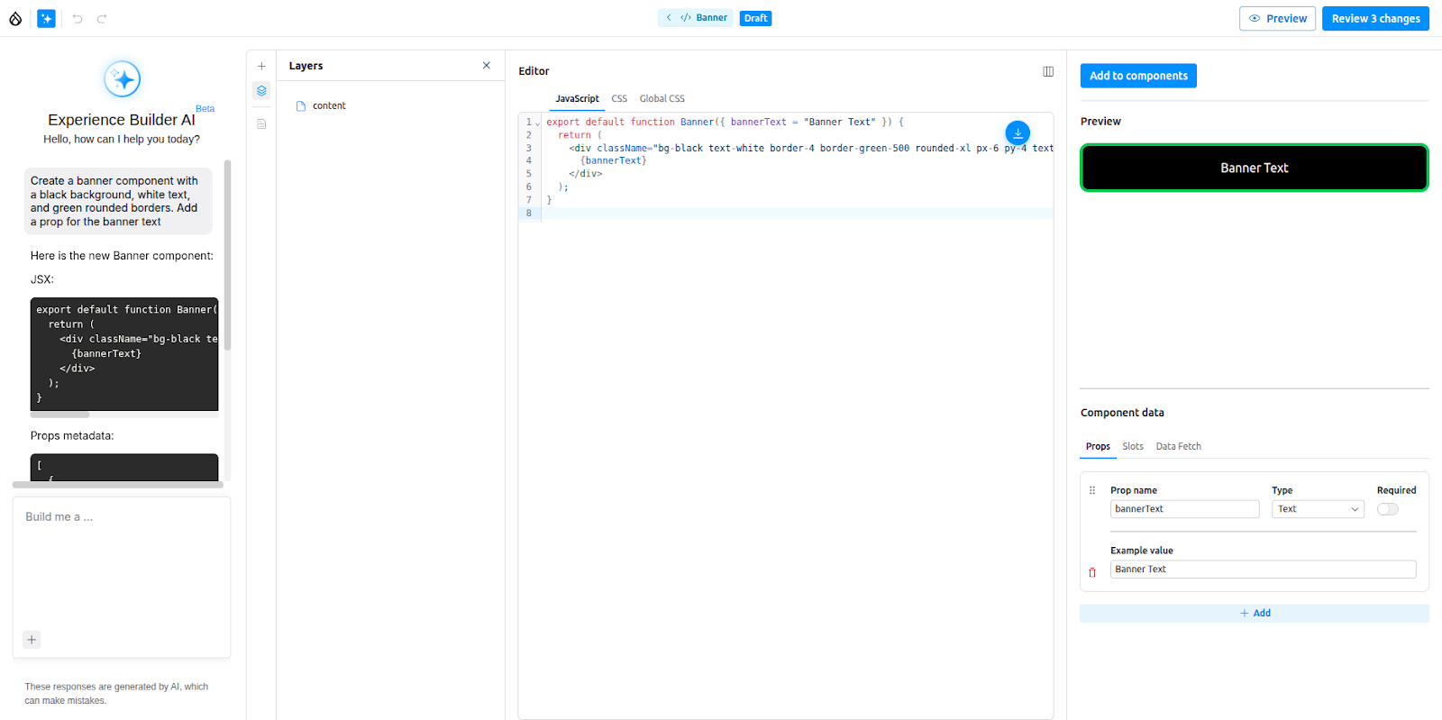 AI features in Experience Builder