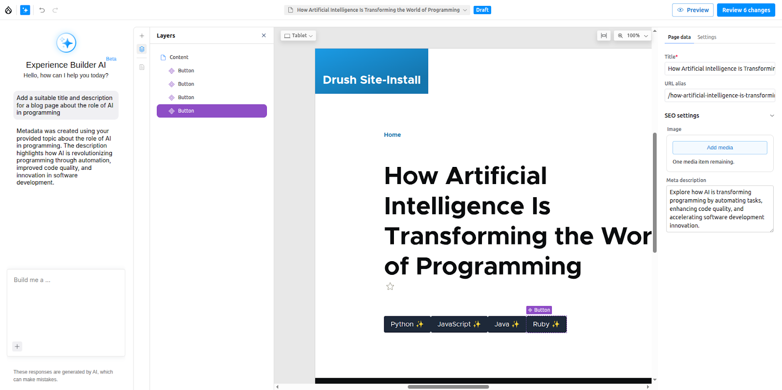 AI features in Experience Builder