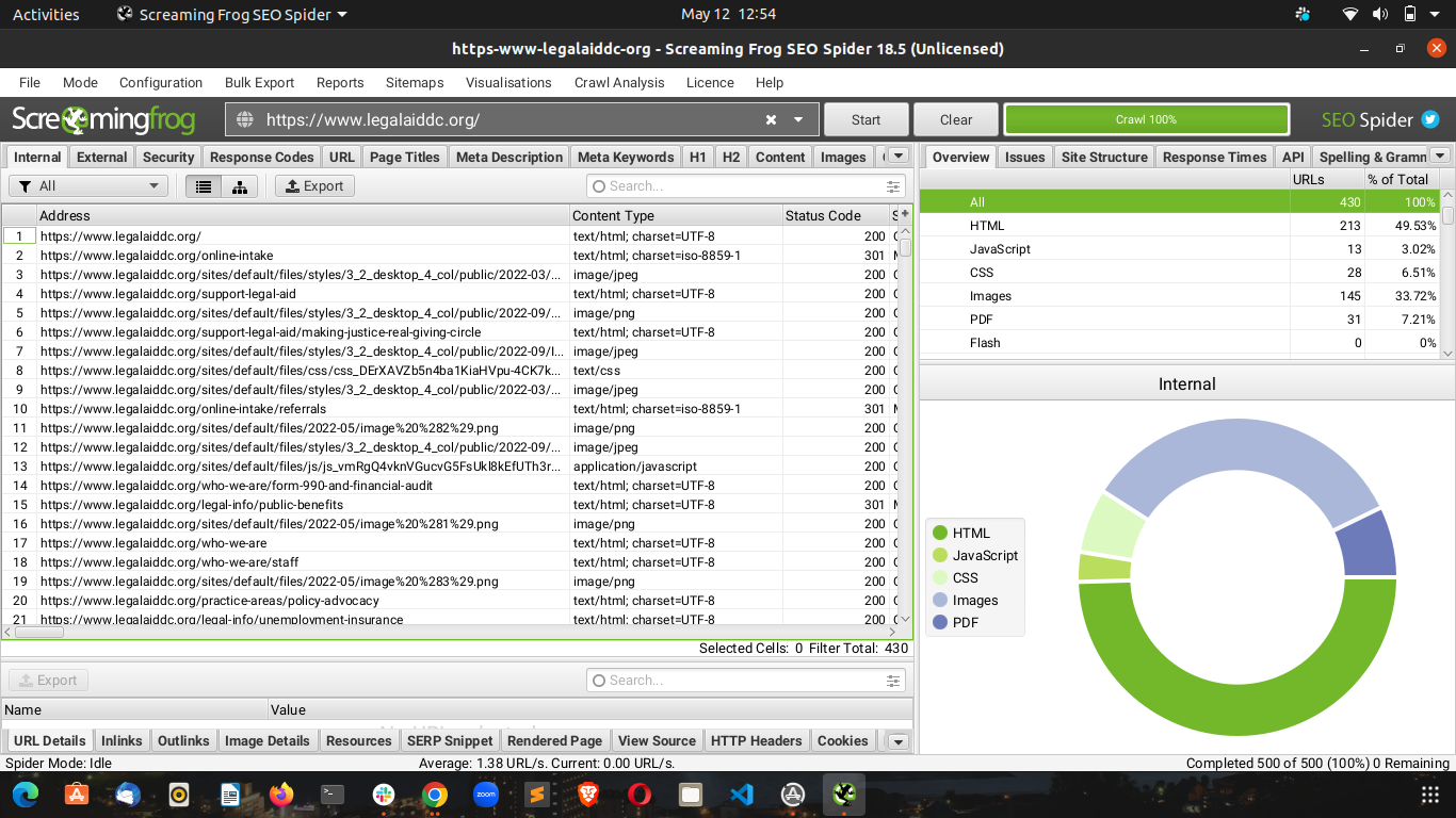 Screaming Frog checker for LegalAid site 1
