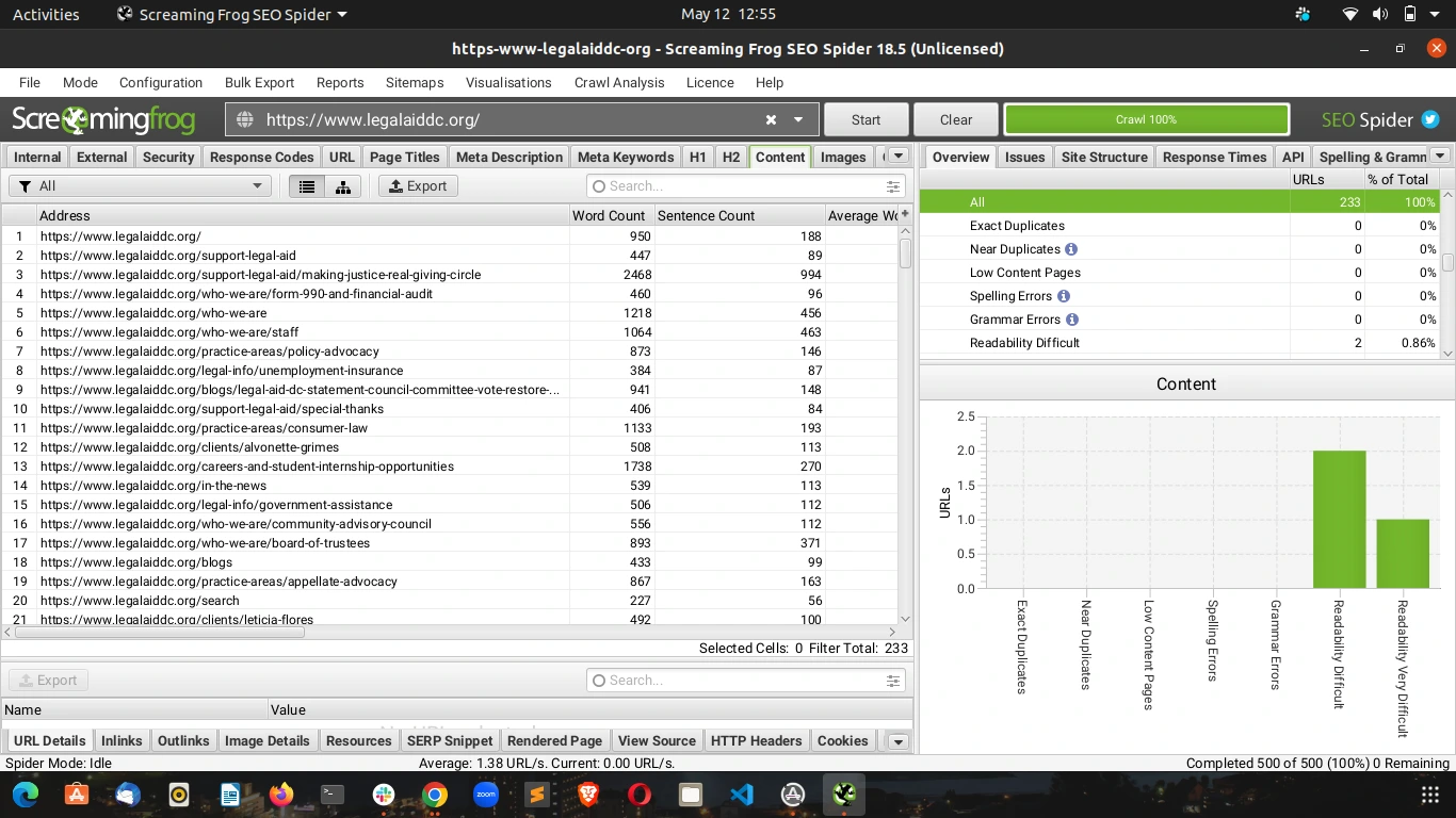 Screaming Frog checker for LegalAid site 2