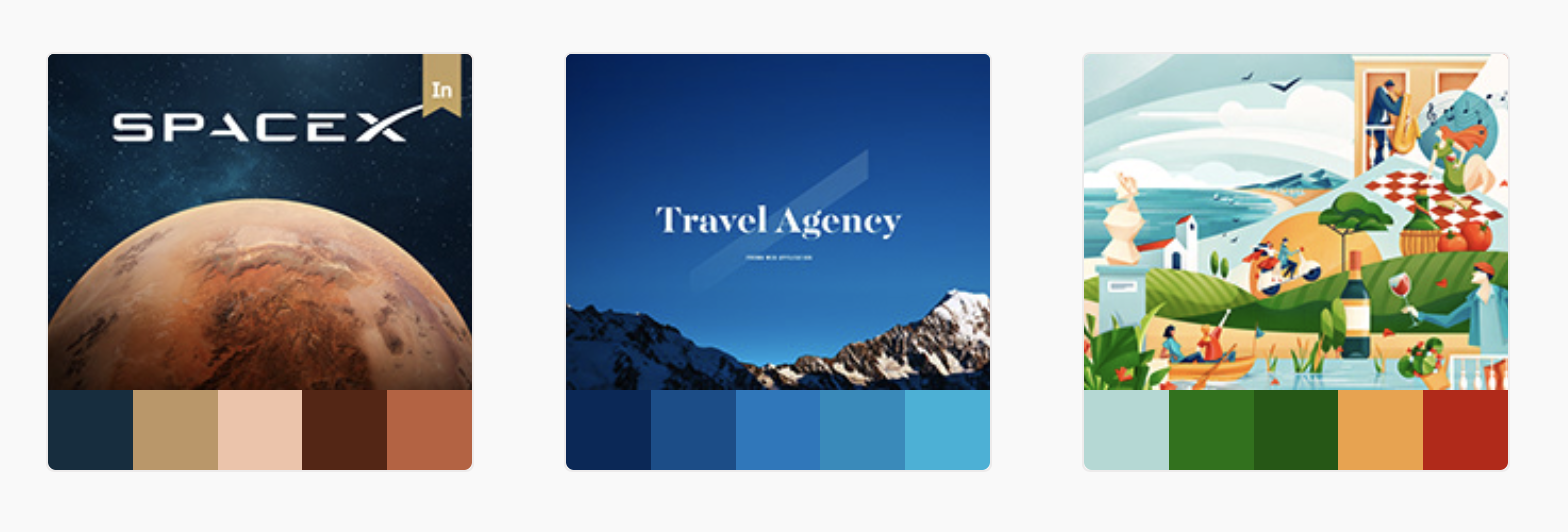 Pictures if websites that help create color palettes. 