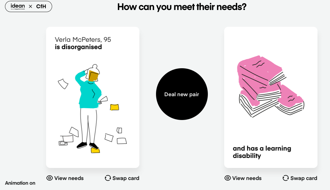 A screenshot of a card game based website specially designed with accessible features