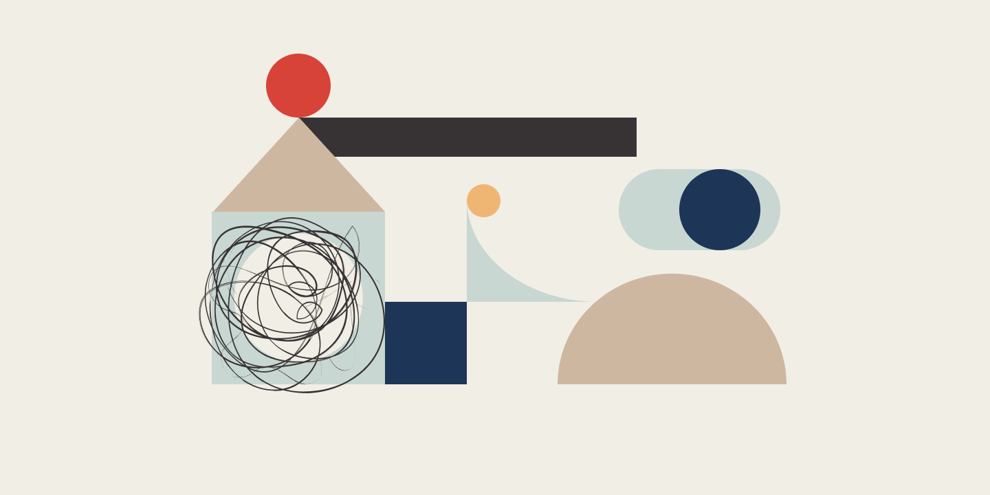 An artwork about going through the research phase to strategy phase through abstract elements and shapes.