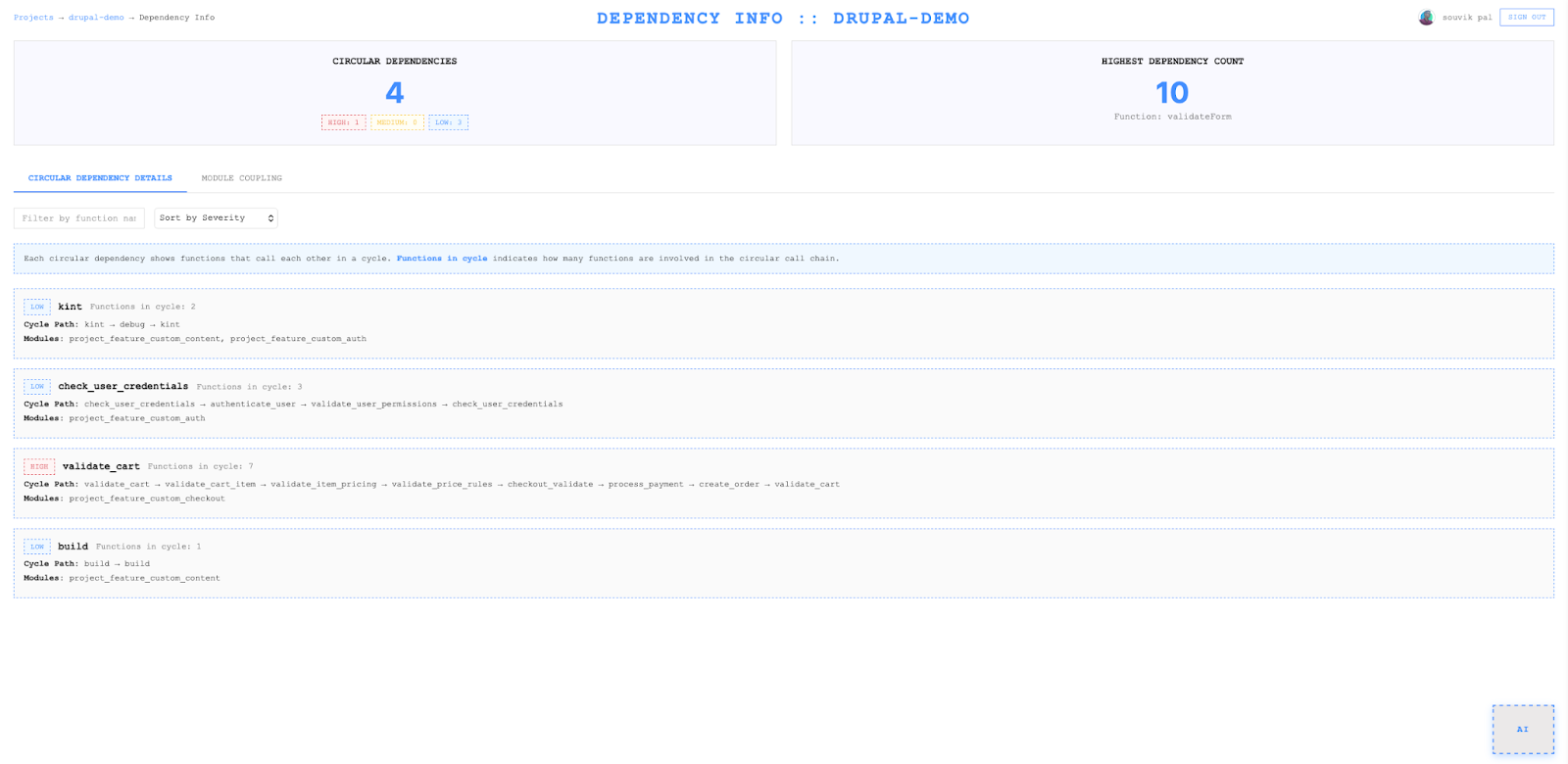 Dependency info page