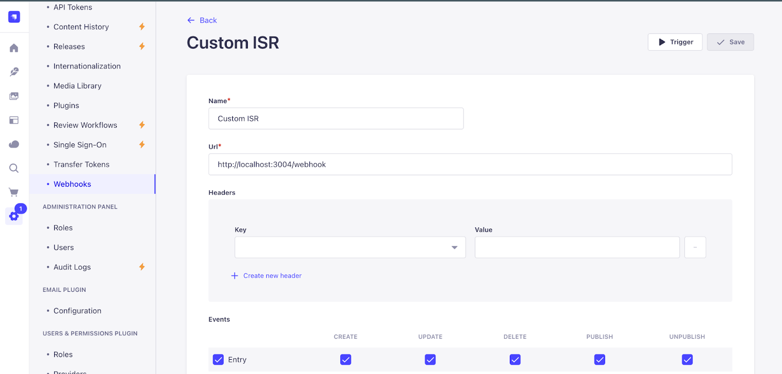 Strapi Webhook creation