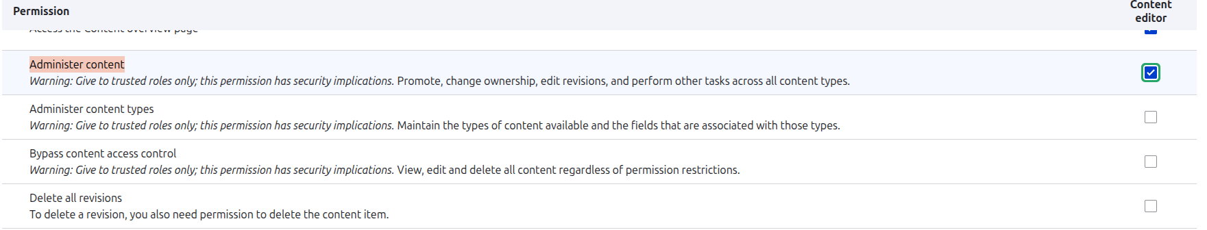 Content Editor Role Permissions