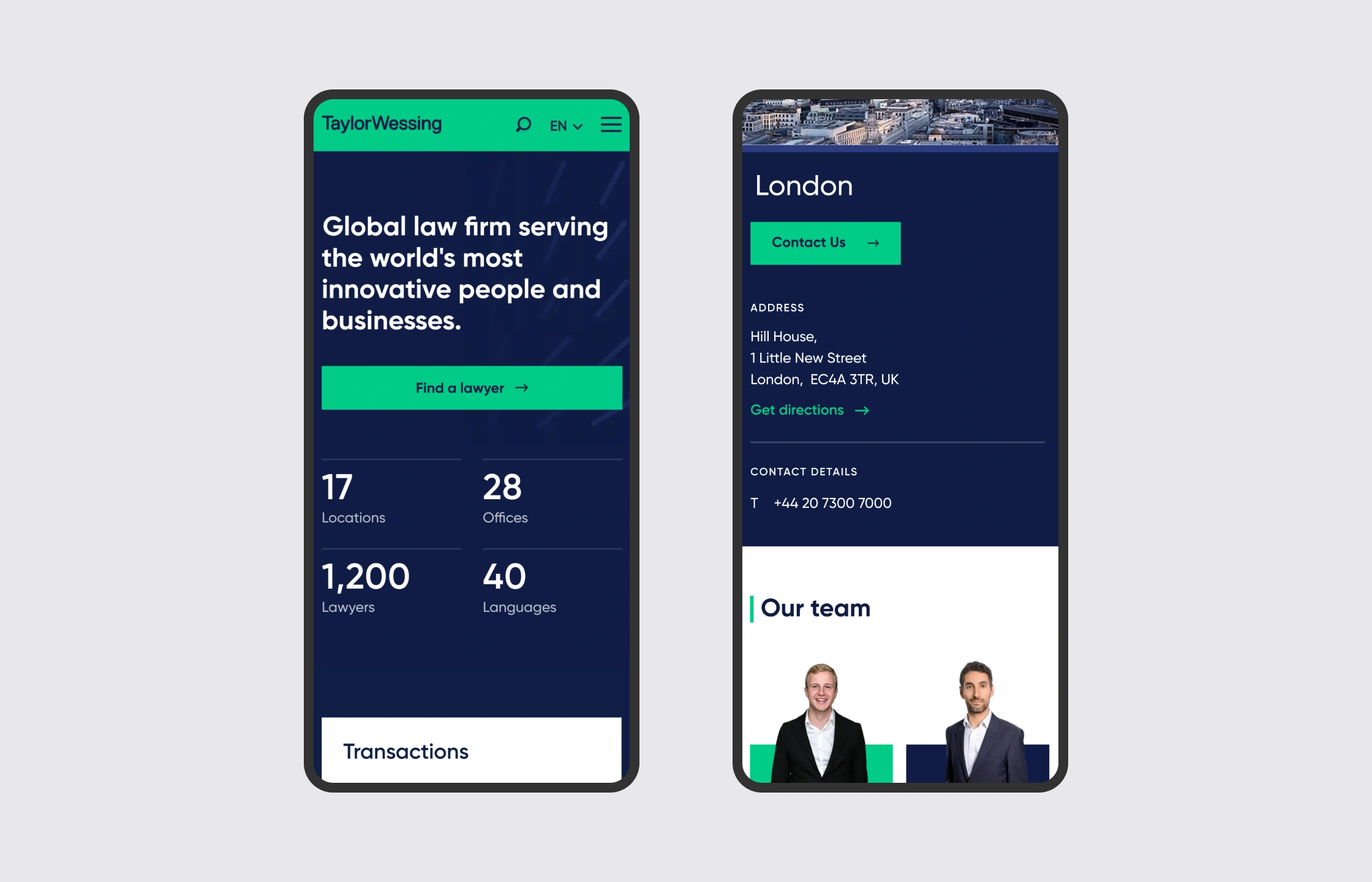 Taylor Wessing website homepage showcasing the firm’s modern digital design and improved user experience.