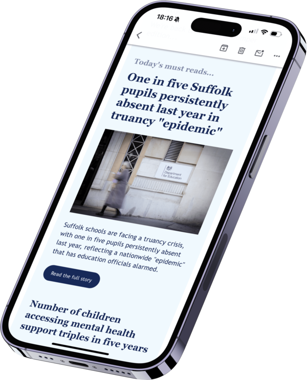 A phone displaying the Ipswich.co.uk newsletter