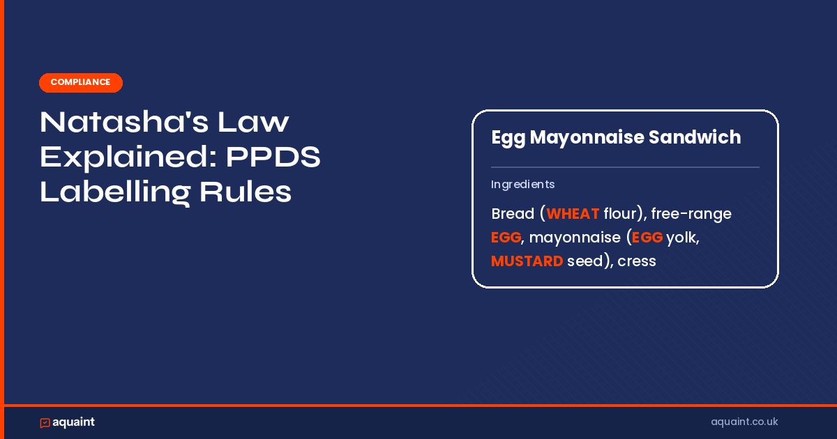 Natasha's Law explained: an example PPDS label with the allergens in bold