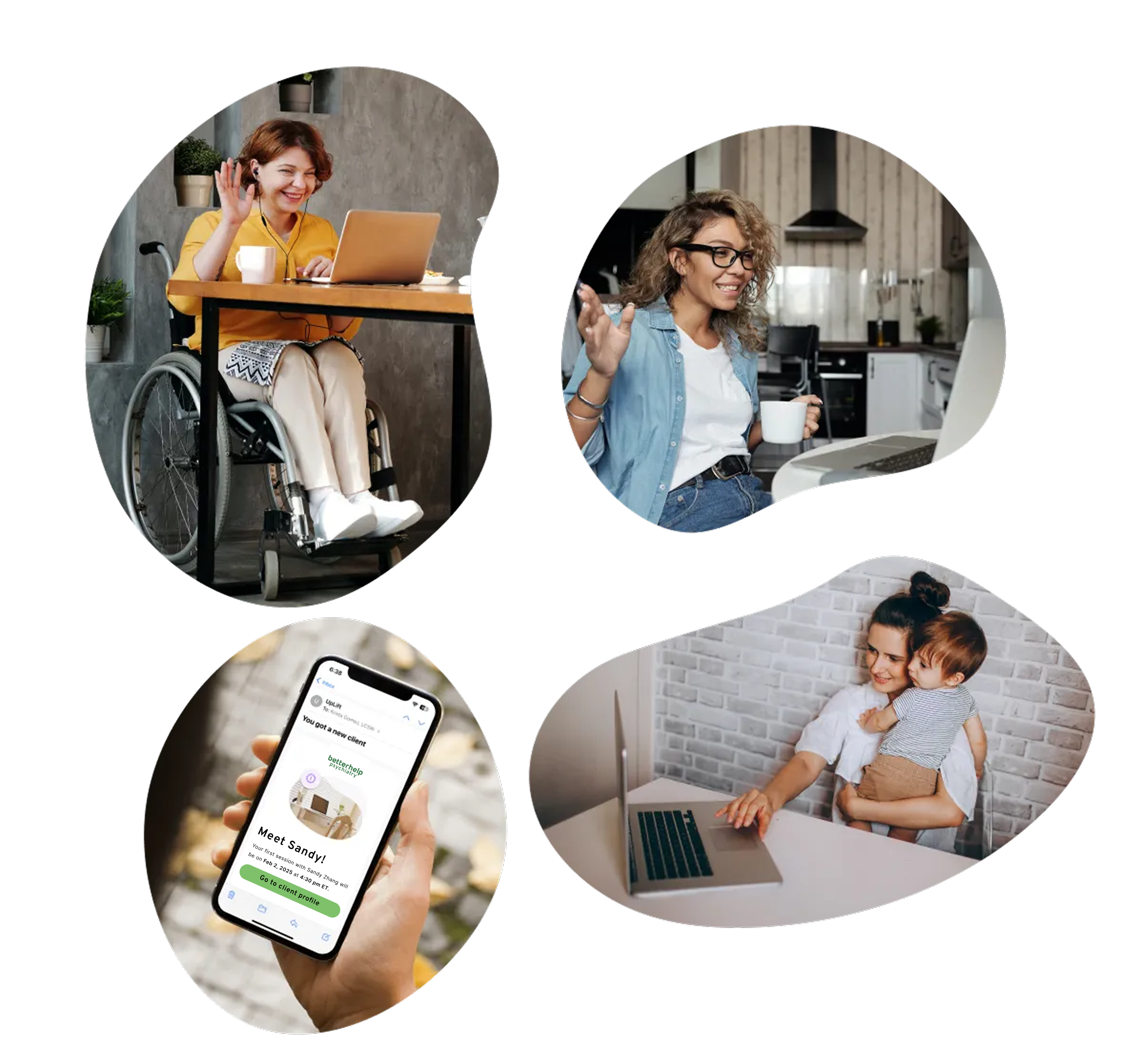Collage of people joining calls and UpLift sessions from different devices and locations