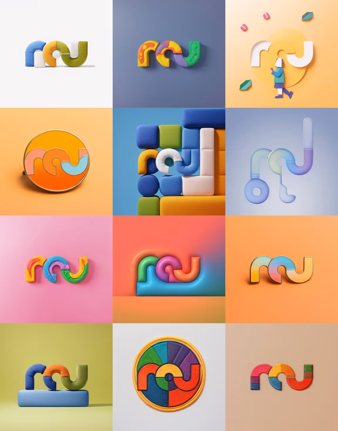 Various representations of the brand new logo show the playful use of brand design