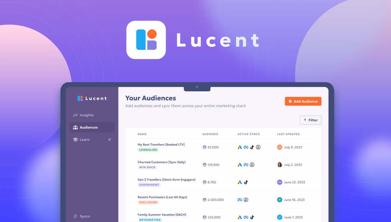 Ein Mockup in einem Laptop zeigt das SaaS von Lucent Data