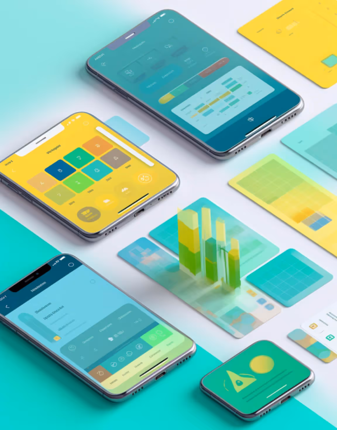 Mockups of various web and cloud software platforms lying on a table