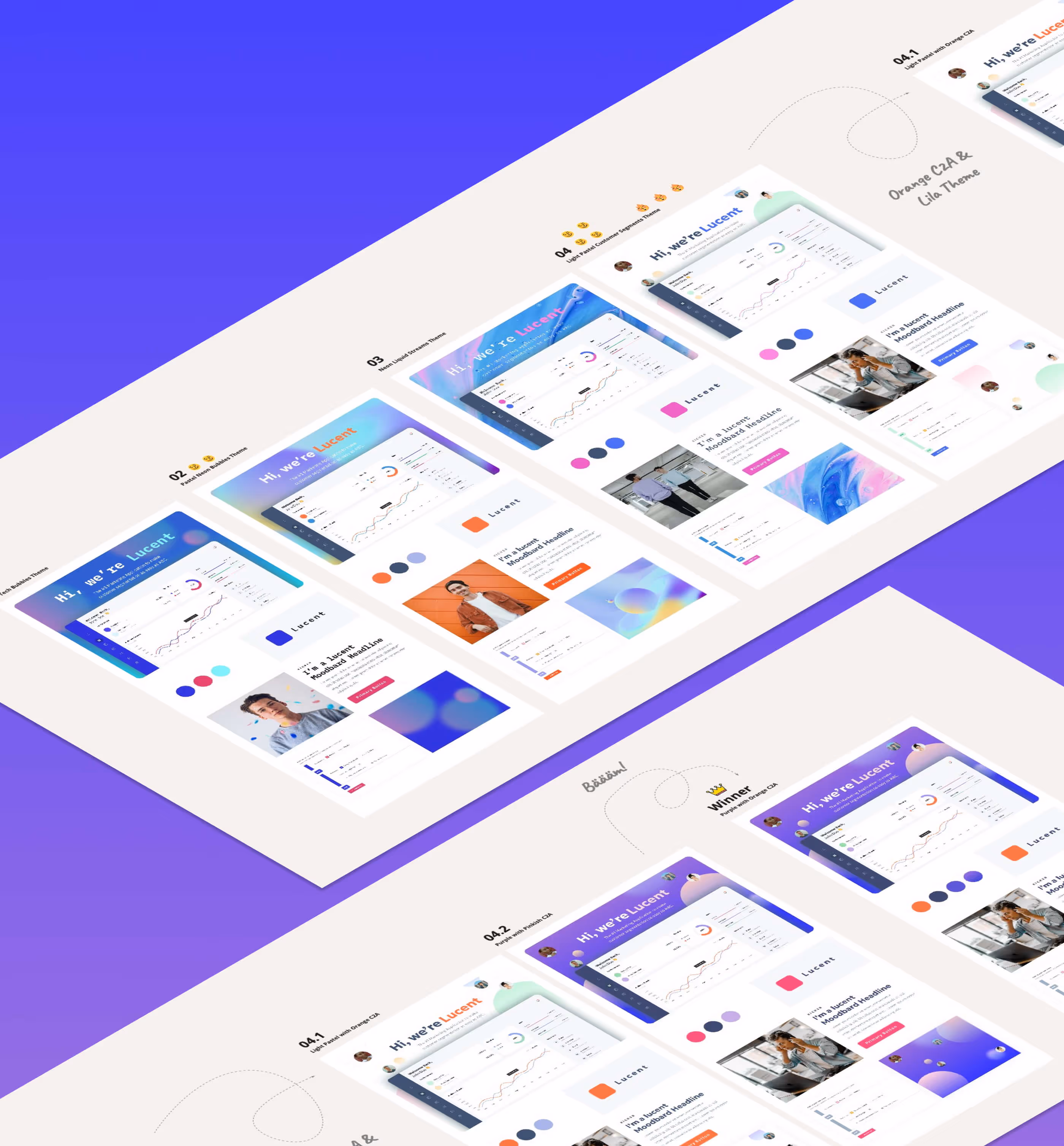 Excerpts from screens of brand mockups