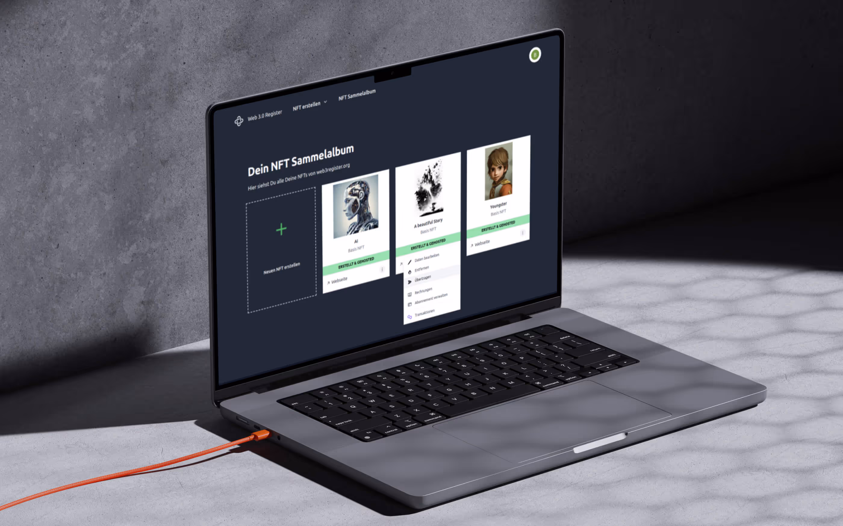 A screen shows the features of the NFT scrapbook