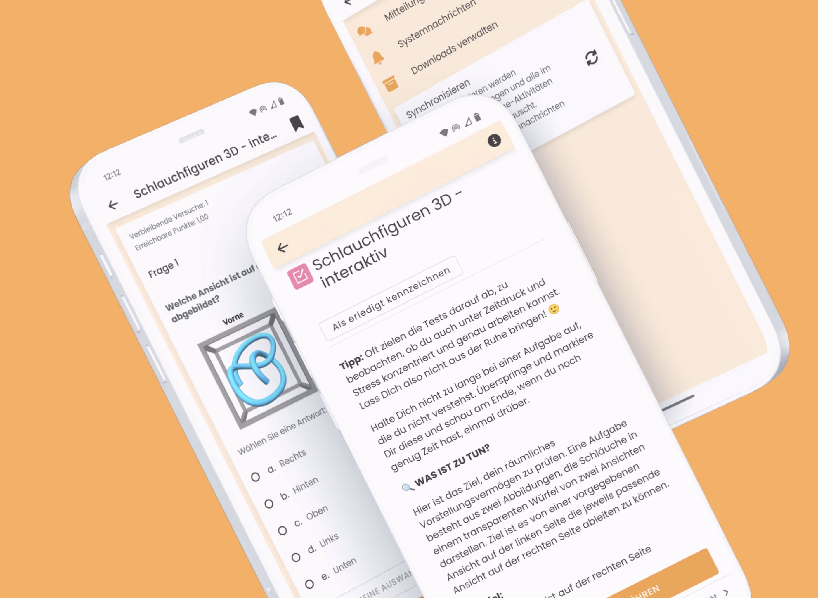 Cell phones show screens of educational software