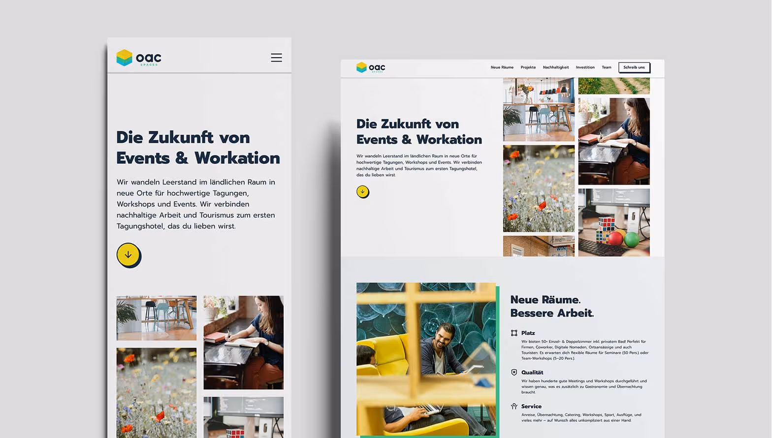 MockUp der Homepage für OAC Spaces - CoWorking auf dem Land