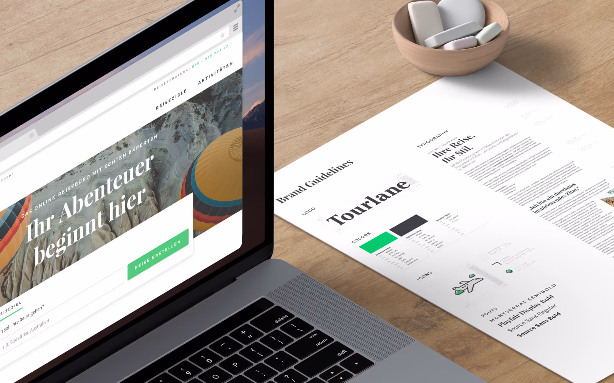 Excerpt from the Tourlane homepage and brand sheet from 2019