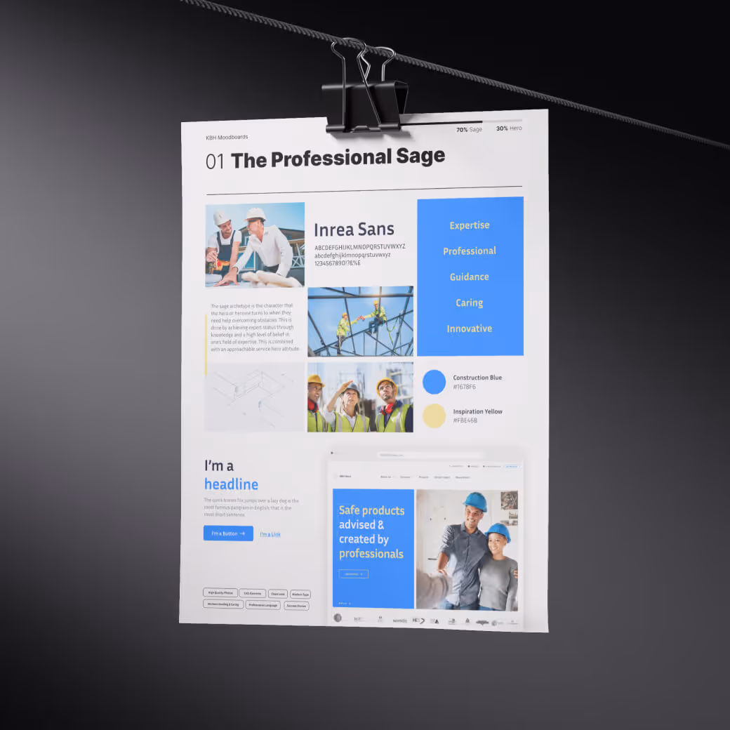 A mockup of the first mood board in corporate colors