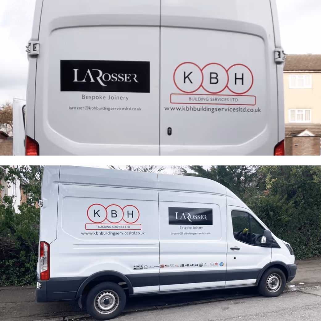 A cargo van with KBH and L A Rossar branding