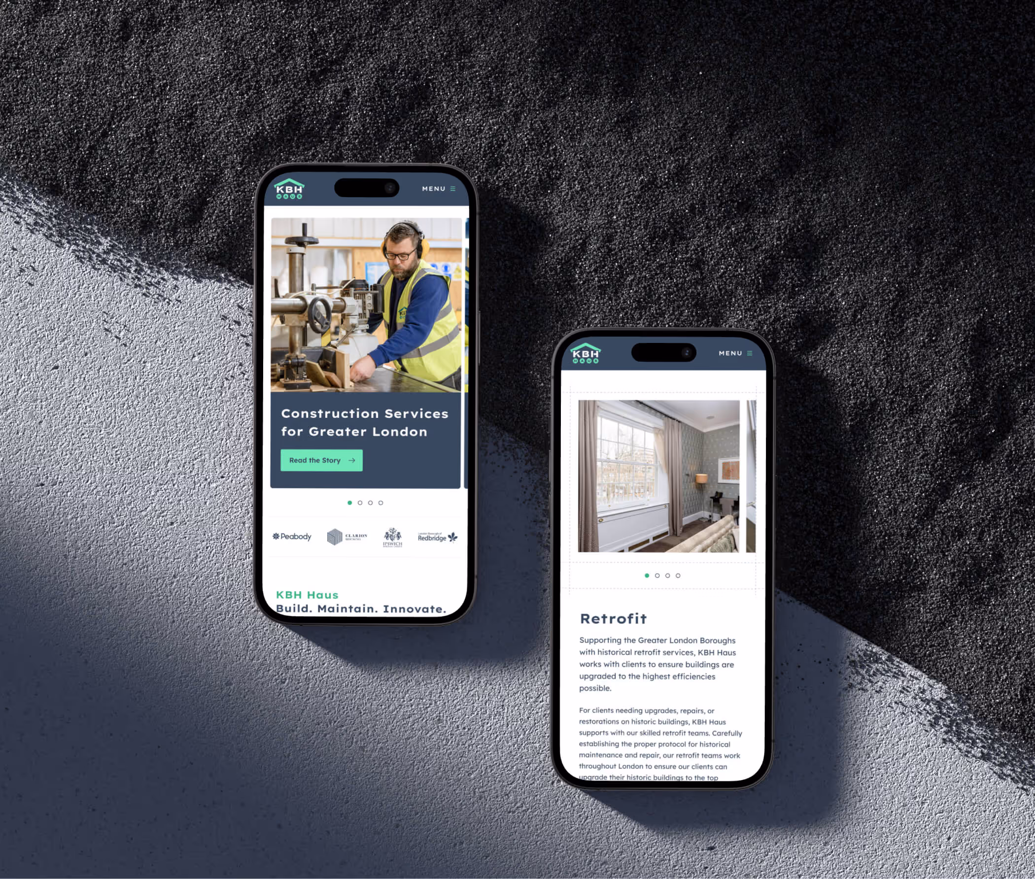 KBH Haus start and project page on mobile phones