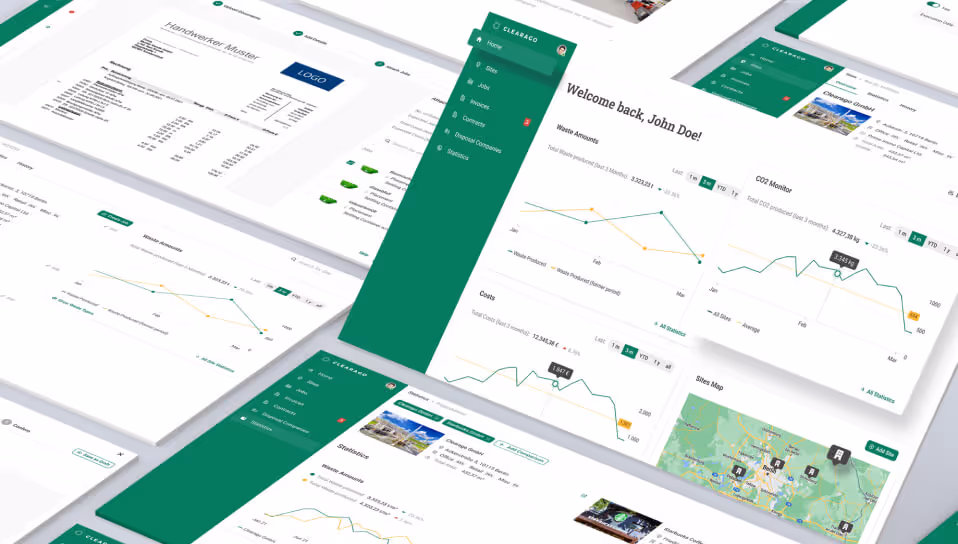 Verschiedene Screens zeigen die Clearago Softwarelösung