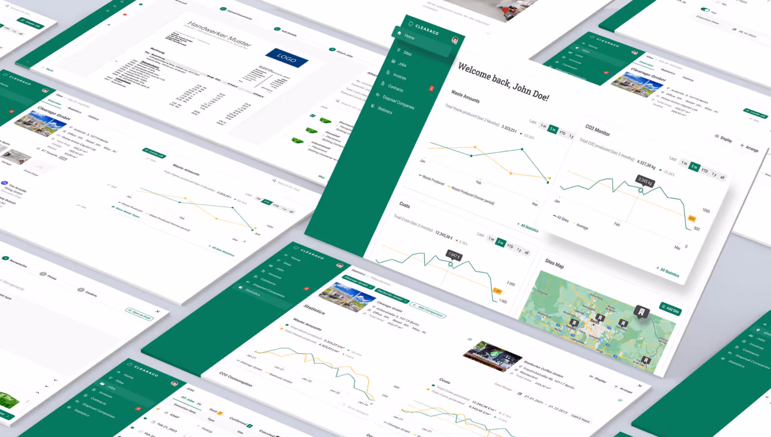 Verschiedene Screens zeigen die Clearago Softwarelösung