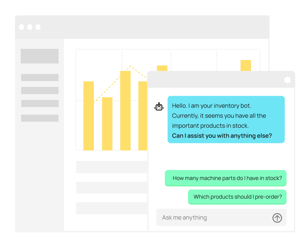Artificial intelligence mockup communicates with SaaS software
