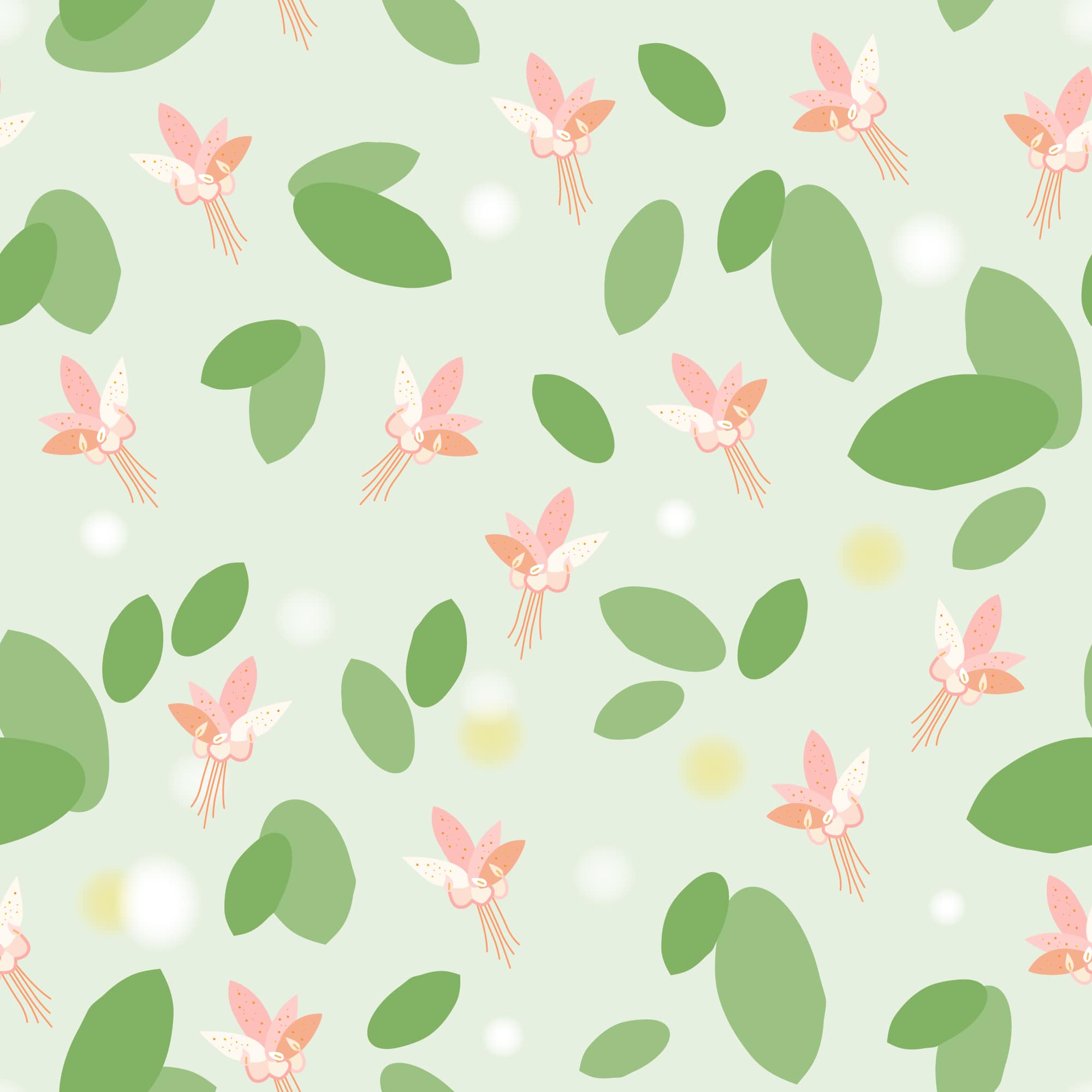 pattern with leaves and cocoa flowers