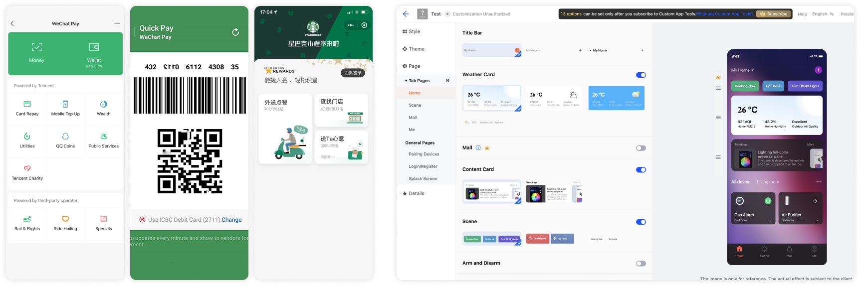 WeChat services screenshots and Tuya SmartLife customization software