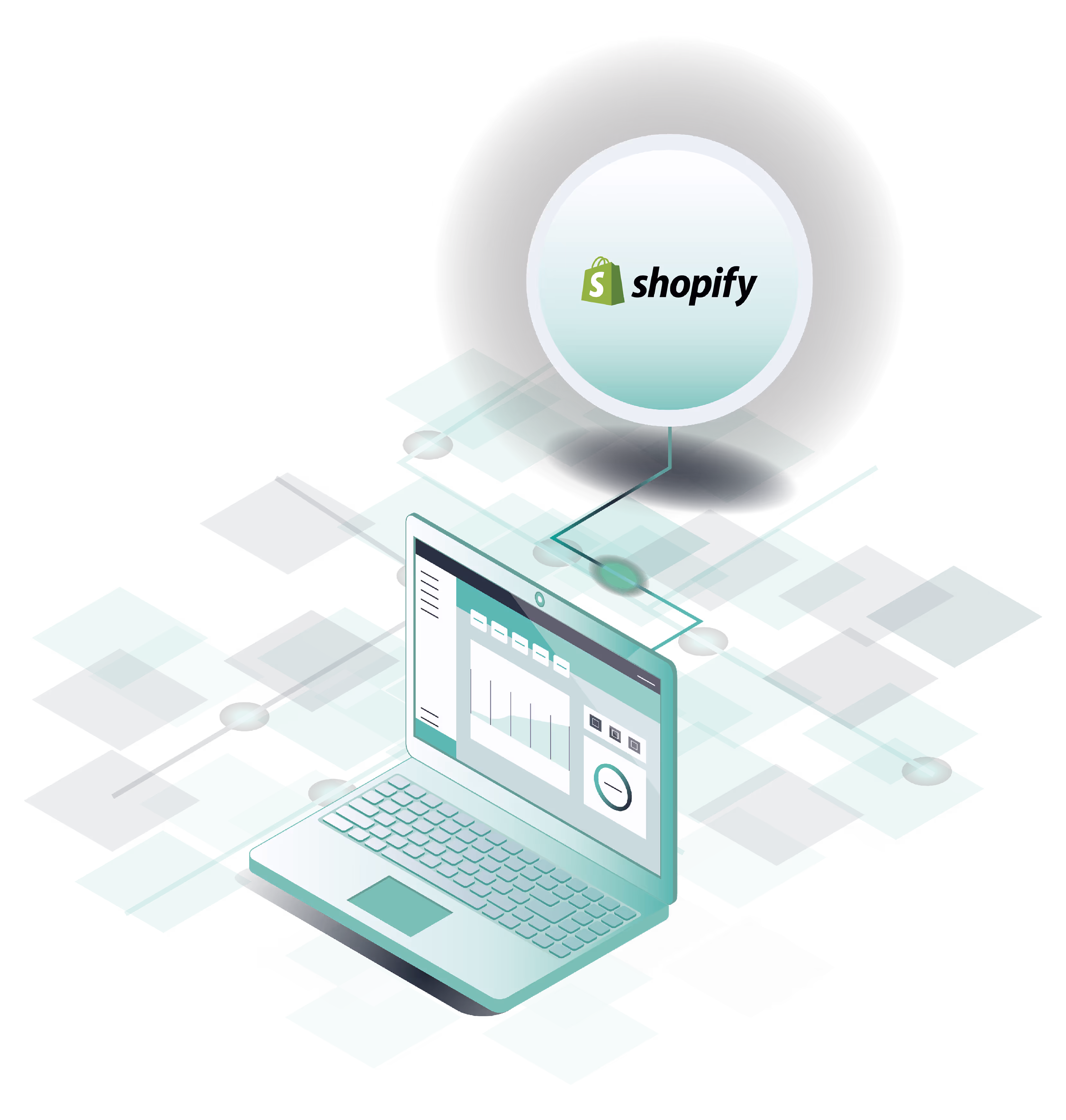 Fulfillment Integration Shopify Logo neben Laptop