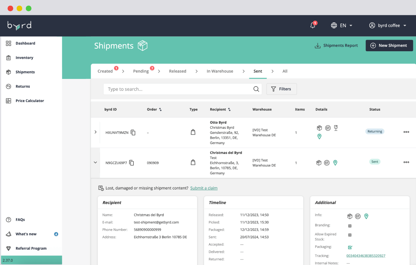Echtzeit Tracking übersichtlich in byrds Dashboard