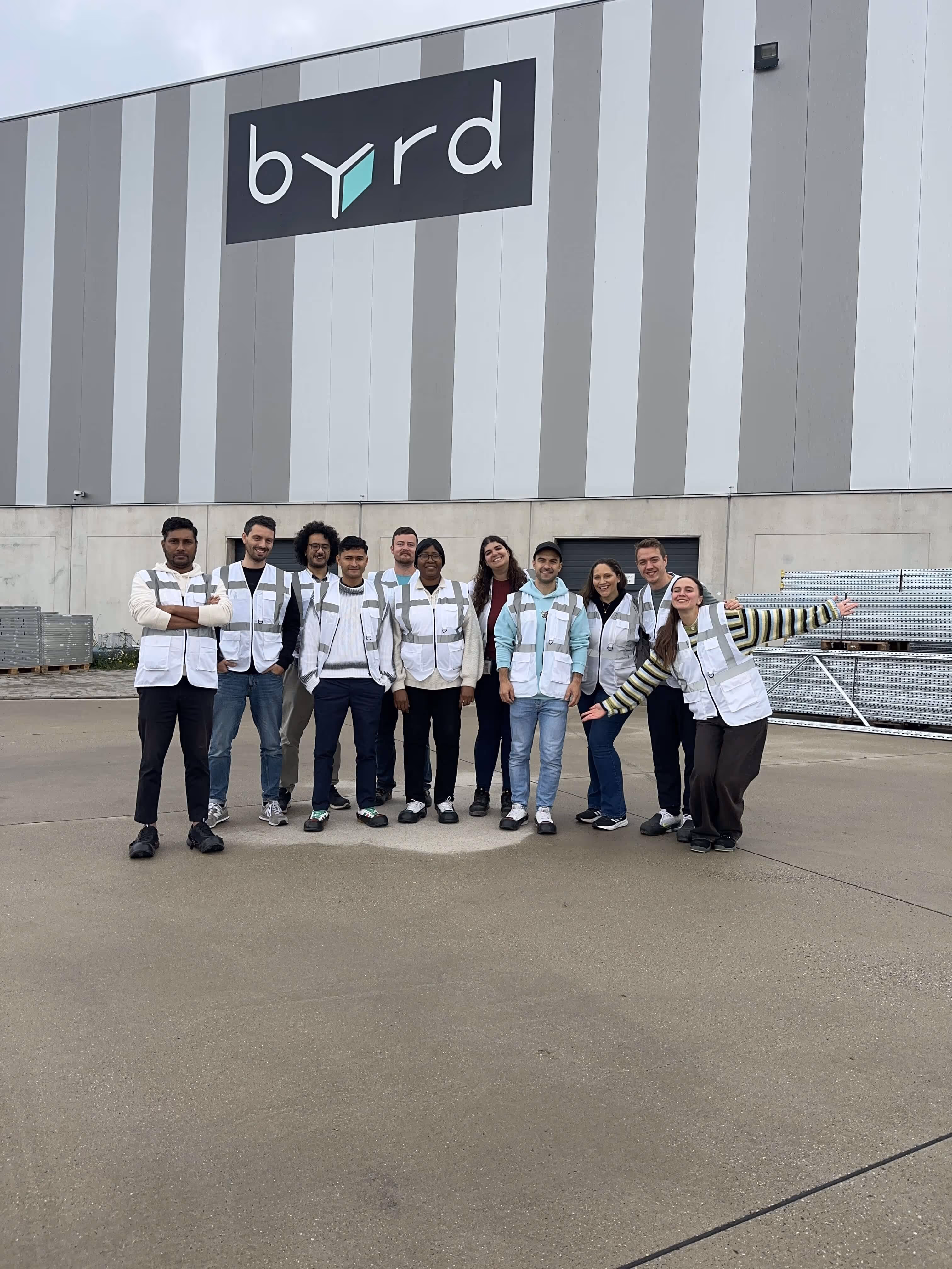 bydies in front of one of our fulfillment centers