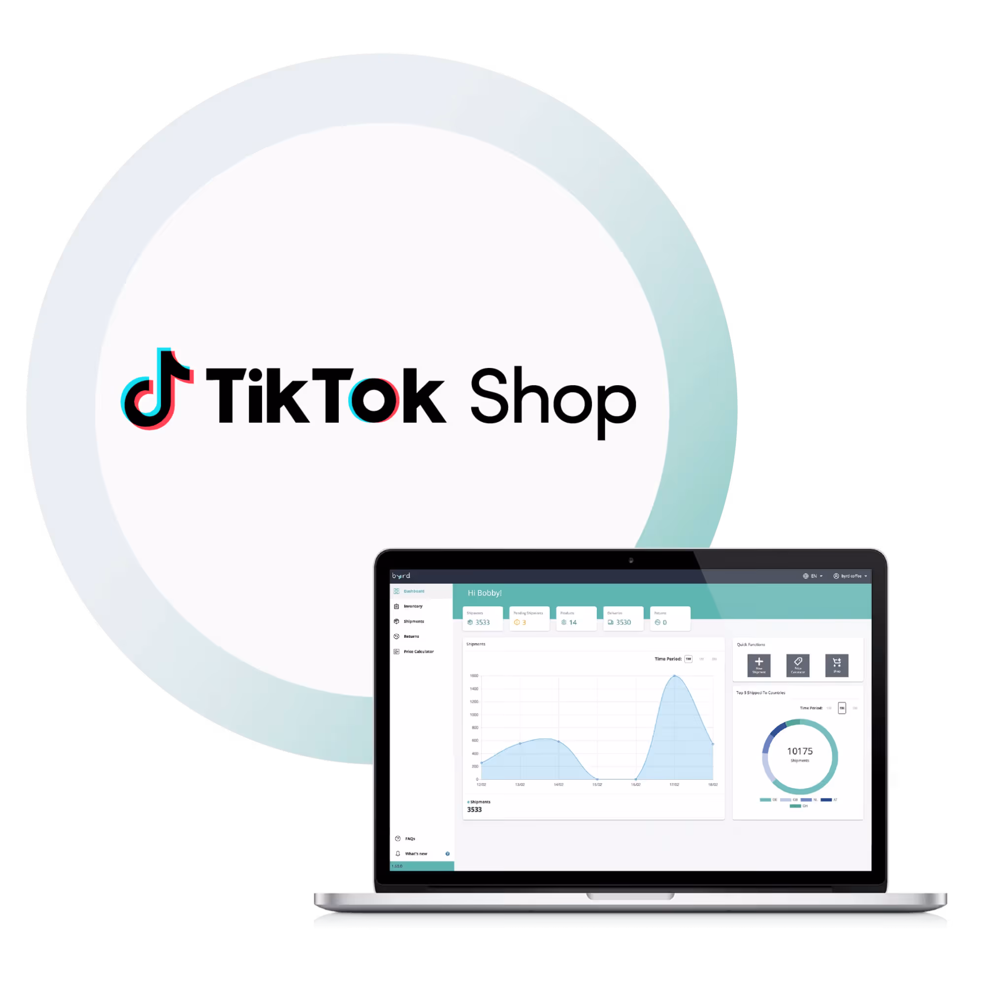 Integrazione TikTok Shop con screenshot della dashboard di byrd