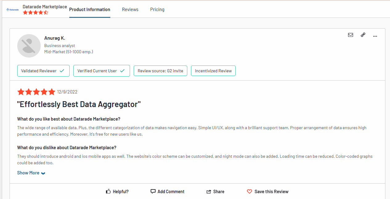 Datarade Reviews