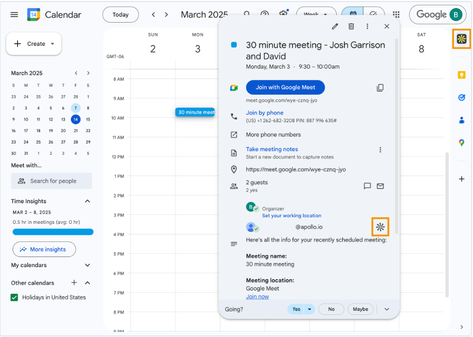 Apollo's Google Calendar Integration