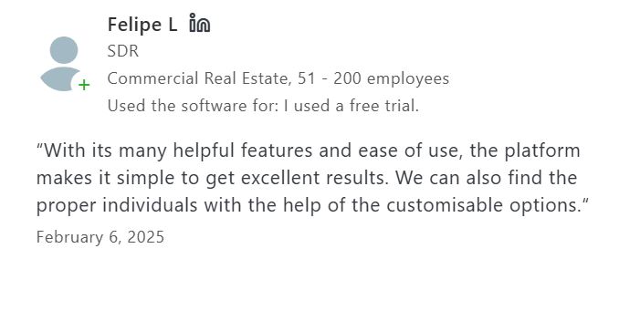 Bookyourdata's positive customer review 1