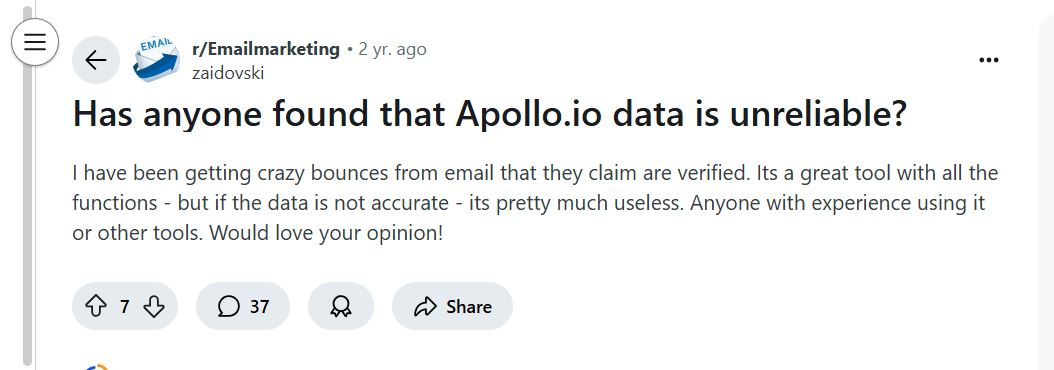 Apollo's reddit negative feedback