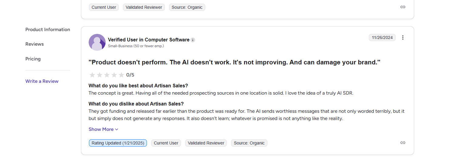 Artisan Reviews