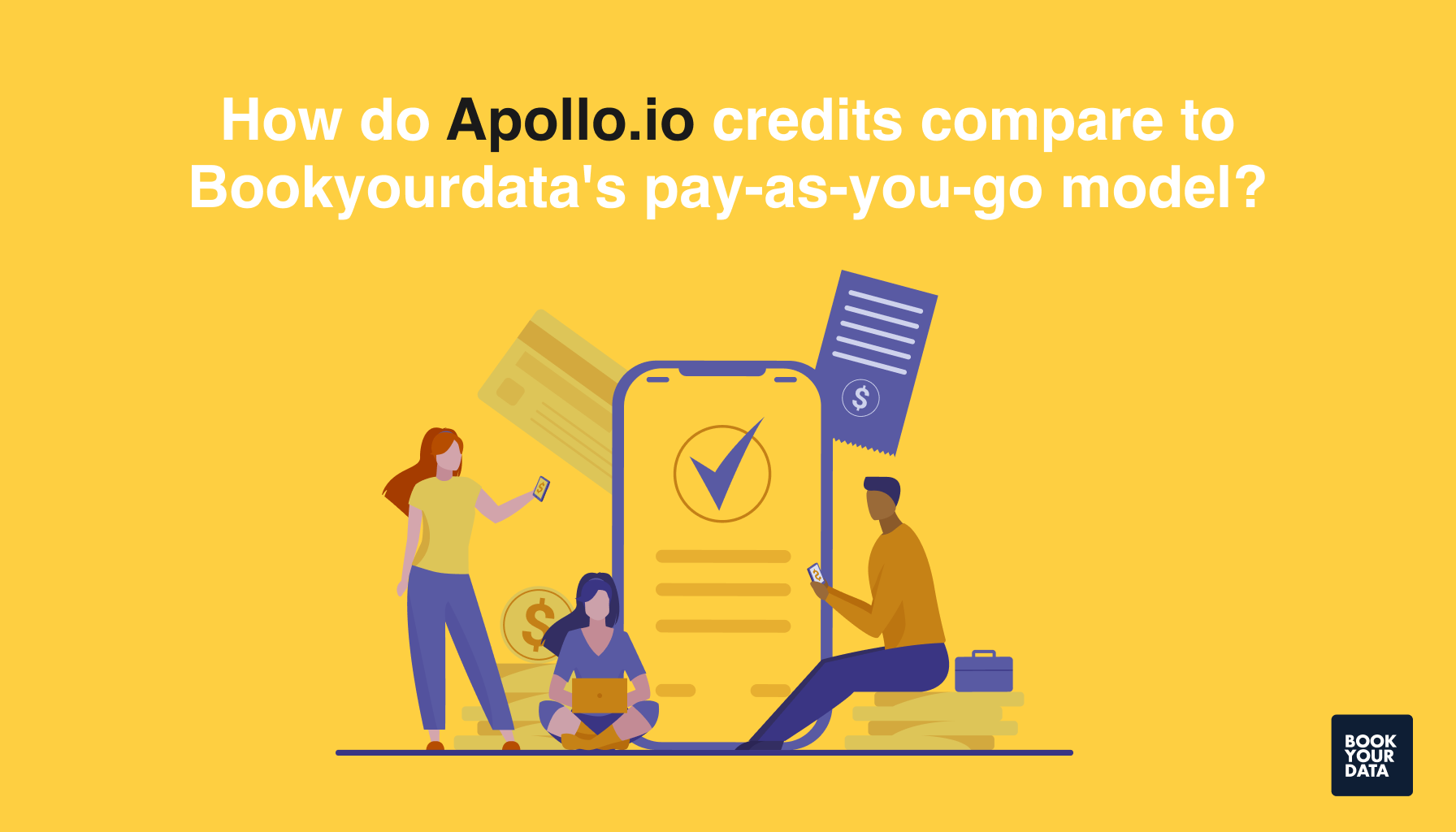 How do Apollo.io credits compare to Bookyourdata's pay-as-you-go model?